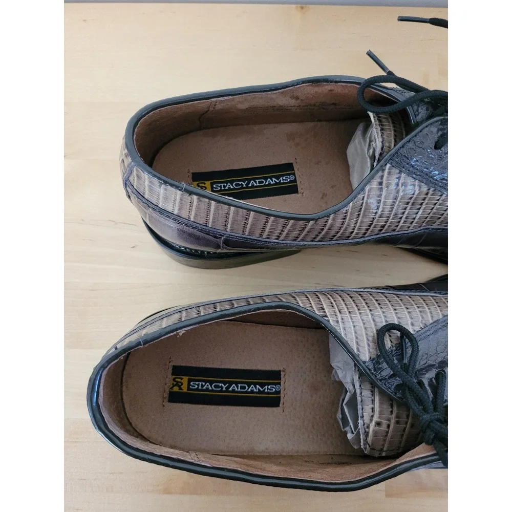 Stacy Adams Oxford Shoes Mens 11.5M Grey Light Gray Genuine Snake Leather Dress